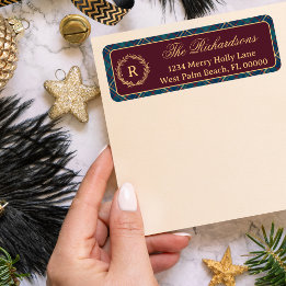 Classic Monogram Wreath Burgundy Plaid Christmas