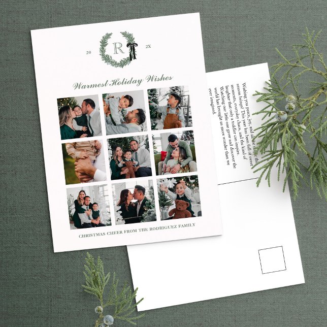 Classic Monogram Wreath Crest Holiday Postcard (Creator Uploaded)
