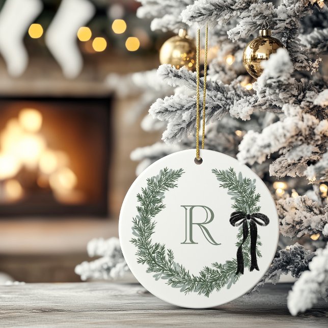 Classic Monogram Wreath Crest Paper Napkins Ceramic Tree Decoration (Creator Uploaded)