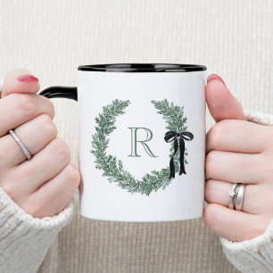 Classic Monogram Wreath Crest with Black Bow Mug