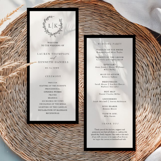 Classic Monogram Wreath Wedding Program Menu (Creator Uploaded)