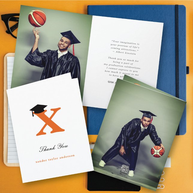 Classic Monogram X Graduation Cap Photo Modern Thank You Card (Classic Graduate's Monogram X Graduation Cap Photo Modern Thank You Card @ zazzle.com/color_therapy)