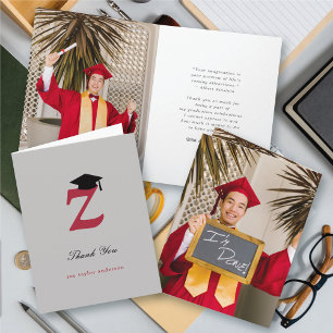 Classic Monogram Z Graduation Cap Photo Modern Thank You Card