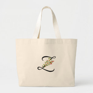 Classic monogram Z red white flower mother gift Large Tote Bag
