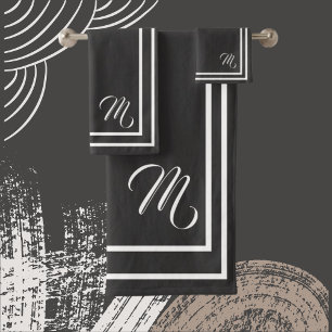 Classic Monogramed Charcoal Black/White Bath Towel
