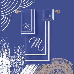 Classic Monogramed Periwinkle Blue and White Bath Towel Set