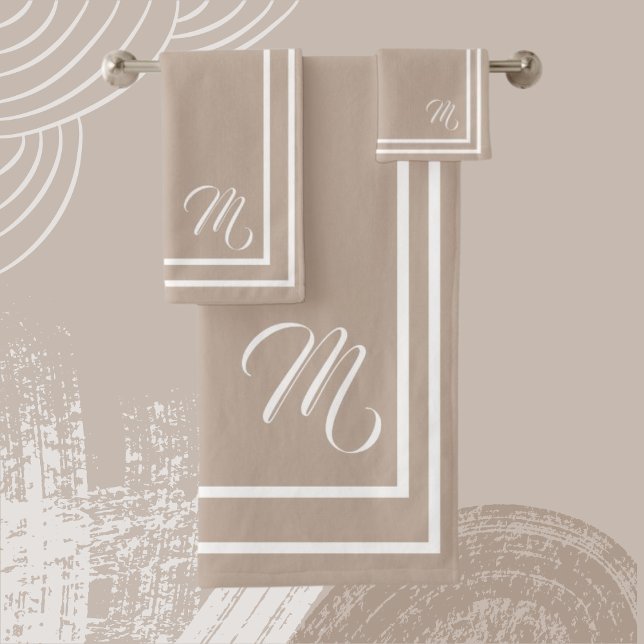Classic Monogramed Taupe/White Bath Towel Set (Creator Uploaded)