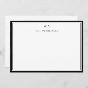 Classic Monogrammed Black White Stationery Note Card