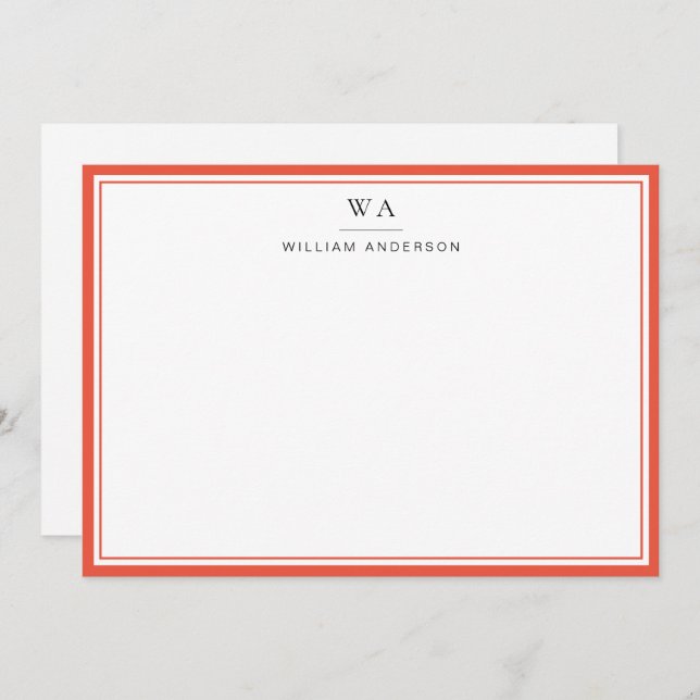 Classic Monogrammed Dark Orange Stationery Note   Card (Front/Back)