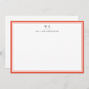 Classic Monogrammed Dark Orange Stationery Note   Card