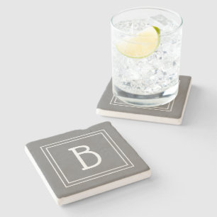 Classic Monogrammed Gray & White Initial Letter Stone Coaster