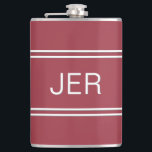 Classic Monogrammed Initials Drink Red For Him Hip Flask<br><div class="desc">Three Initial Monogrammed stainless steel flasks are timeless, classic and stylish. Our Unique design is the perfect personalised gift for that special occasion. Shop our integrated collection of coordinating colours and golf - sports accessories. Custom personal monogrammed initials are added to a crimson red background with white shadowed font and...</div>