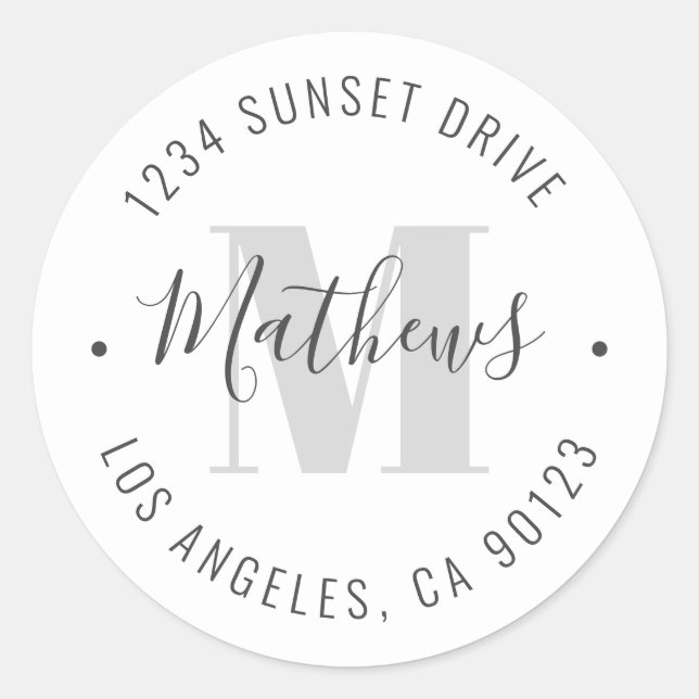 Classic Monogrammed Name & Circular Text | White Classic Round Sticker (Front)