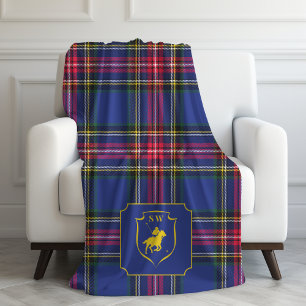 Classic Monogrammed Polo Equestrian Tartan Plaid  Fleece Blanket