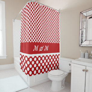 Classic Monogrammed Red & White Polka Dot Shower Curtain