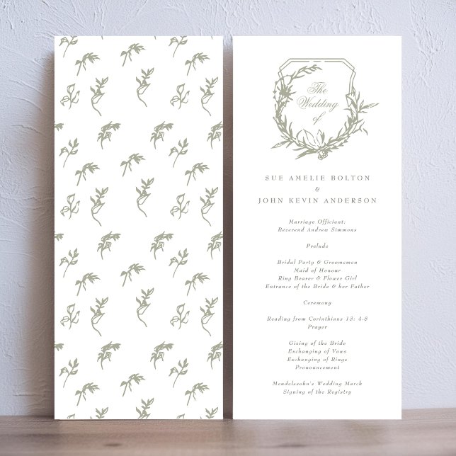 classic monogrammed sage green the wedding crest programme (Creator Uploaded)