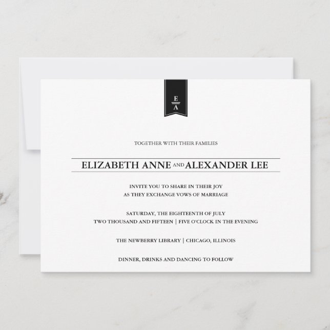 Classic Monograms Black & White Wedding Invitation (Front)