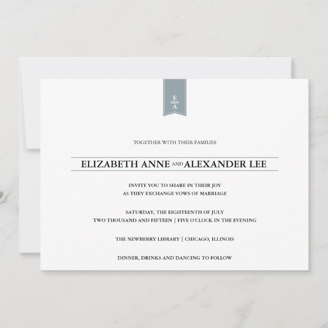 Classic Monograms Silver Wedding Invitation (Front)