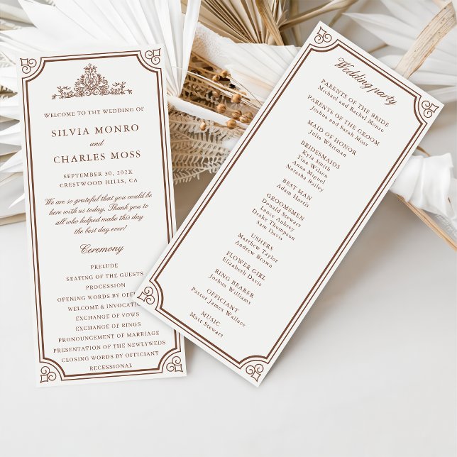 Classic Monorgam Brown Ecru Wedding Crest Program (Creator Uploaded)