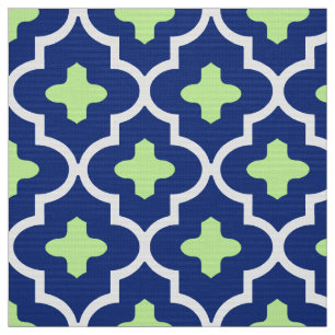 Classic Moroccan Tile, Cobalt Blue and Lime Fabric