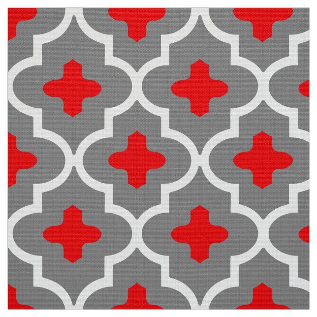 Classic Moroccan Tile, Grey / Grey and Red Fabric (Swatch)