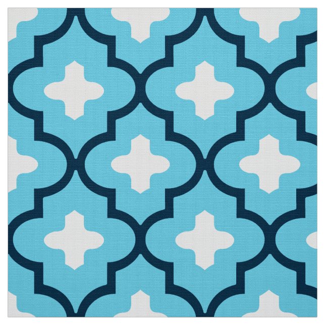 Classic Moroccan Tile, Indigo and Sky Blue Fabric (Swatch)