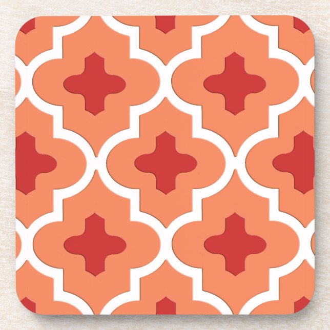 Classic Moroccan Tile, Mandarin Orange Coaster (Front)