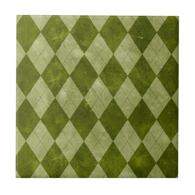 Classic Mossy Green Argyle Geometric Pattern Tile (Front)