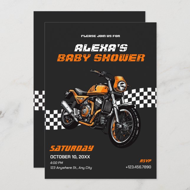Classic motorbike baby shower invitation (Front/Back)