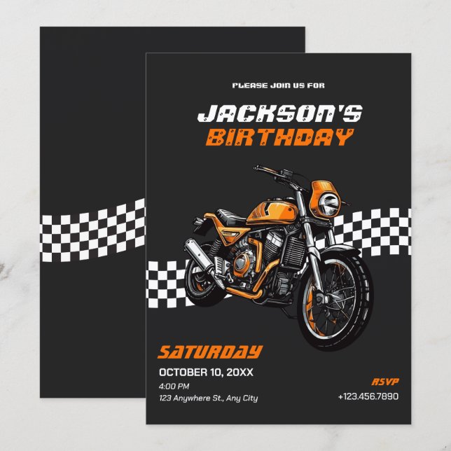 Classic motorbike Birthday Invitation (Front/Back)
