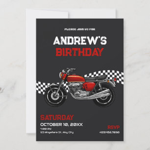 Classic motorbike birthday invitation