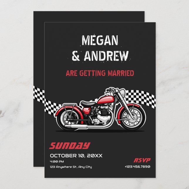 Classic motorbike wedding invitation (Front/Back)