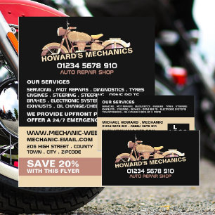Classic Motorcycle, Auto Mechanic & Repairs Advert Flyer