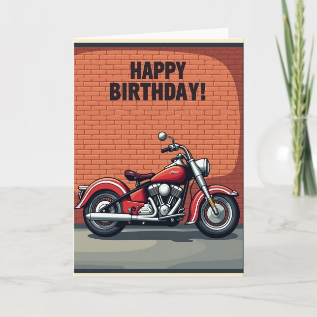 Classic Motorcycle Birthday Ride Card (Front)