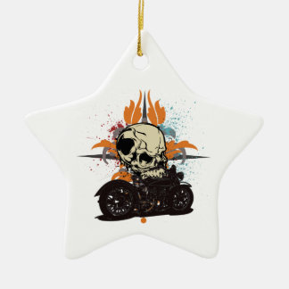 Classic Motorcycle Skull With Paint Splashes Ceramic Tree Decoration