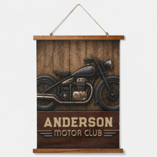 Classic Motorcycle Vintage Motor Club Rustic Hanging Tapestry