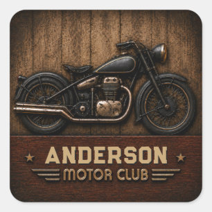 Classic Motorcycle Vintage Motor Club Rustic Square Sticker