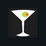 Classic Movie Martini Stretched Canvas (black) Print<br><div class="desc">This Classic Movie Martini Stretched Canvas (black) features a black background and the image of a white silhouette of a martini glass. Inside the glass is a glorious green olive with an orange pimento. This is a fun piece of wall art for everyone who wishes they were a character in...</div>