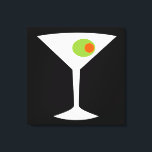 Classic Movie Martini Stretched Canvas (black) Print<br><div class="desc">This Classic Movie Martini Stretched Canvas (black) features a black background and the image of a white silhouette of a martini glass. Inside the glass is a glorious green olive with an orange pimento. This is a fun piece of wall art for everyone who wishes they were a character in...</div>