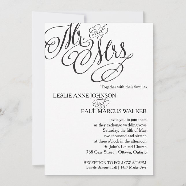 Classic Mr. & Mrs. Wedding Invitation (Front)
