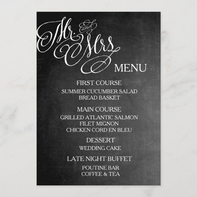 Classic Mr. & Mrs. Wedding Menu Chalkboard (Front)