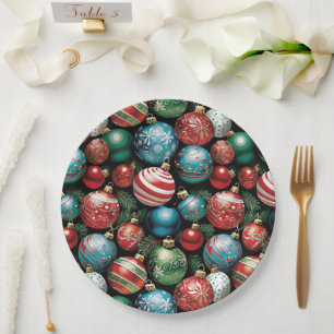 Classic Multi Colored Chrismas Ornaments Paper Plate