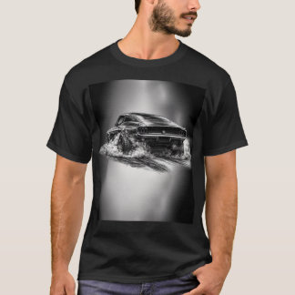 Classic Muscle Car Burnout Black & White T-Shirt