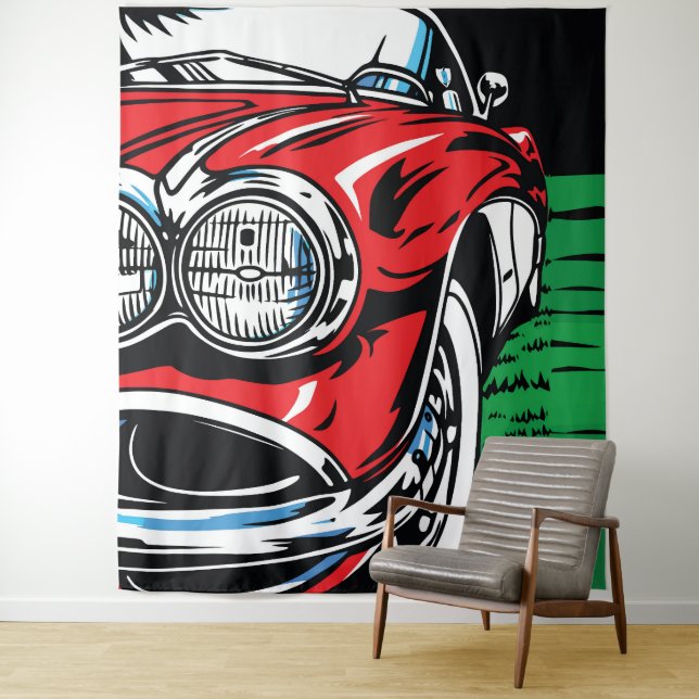 Classic Muscle Car Front Pop Art Retro Tapestry (In Situ)