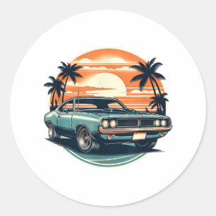 Classic Muscle Car Retro Vintage Style Round Sticker