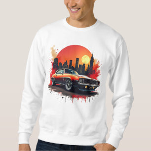 Classic Muscle Car with Bold Urban Skyline Design Sweatshirt
