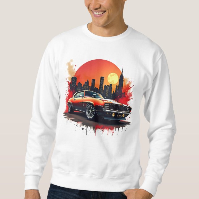 Classic Muscle Car with Bold Urban Skyline Design Sweatshirt (Front)