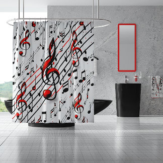 Classic Musical Chaos Red Black and White Shower Curtain