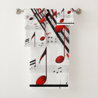 Classic Musical Chaos Red White and Black Bath Towel Set
