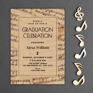 Classic musical notes sheet graduation invitation